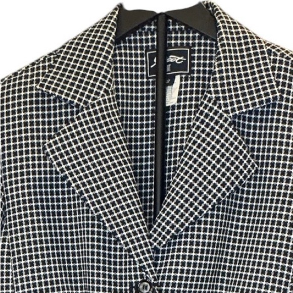 Sweet Suit Black White Checkered Peplum Blouse Top Jacket Collared Retro Chic 12 - Picture 8 of 11
